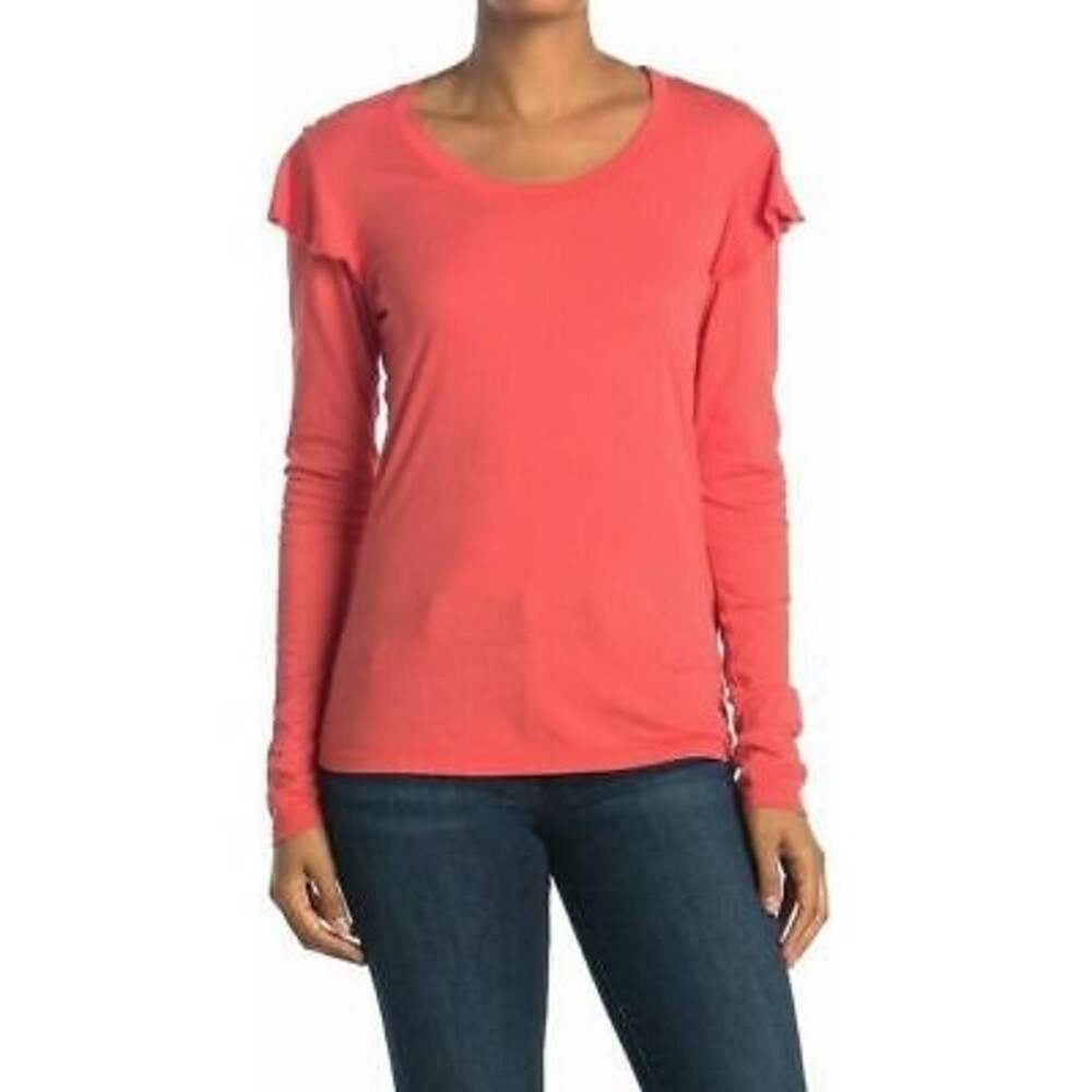 Sundry Ruffle Shoulder Top Size 2 M Long Sleeve Cherry Red T-Shirt NEW Tag B12